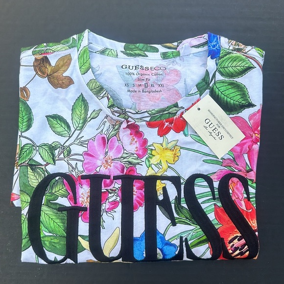 New GUESS Men's Floral Embroidered Logo Graphic T-Shirt SZ L - Picture 8 of 9